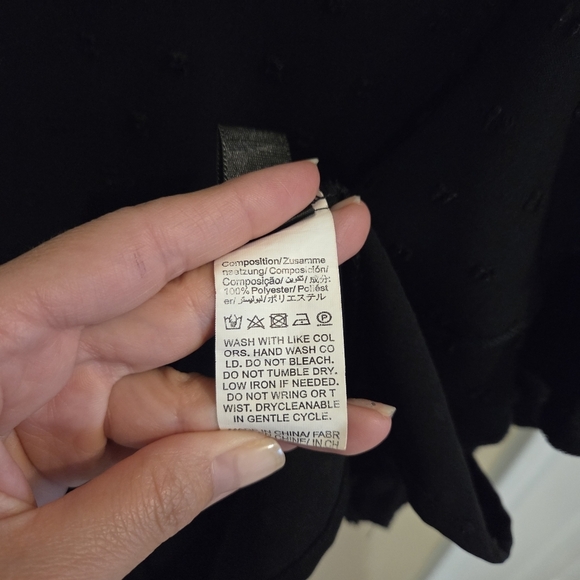 Shein Swiss Dot Butterfly Sleeve Black Blouse Size Medium Summer Spring Office - Picture 6 of 7